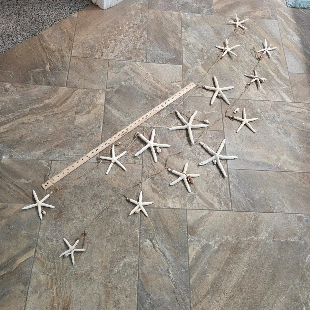 Natural Starfish and Seashell Garland (2) 5ft Jute Rope Coastal Nautical Decor